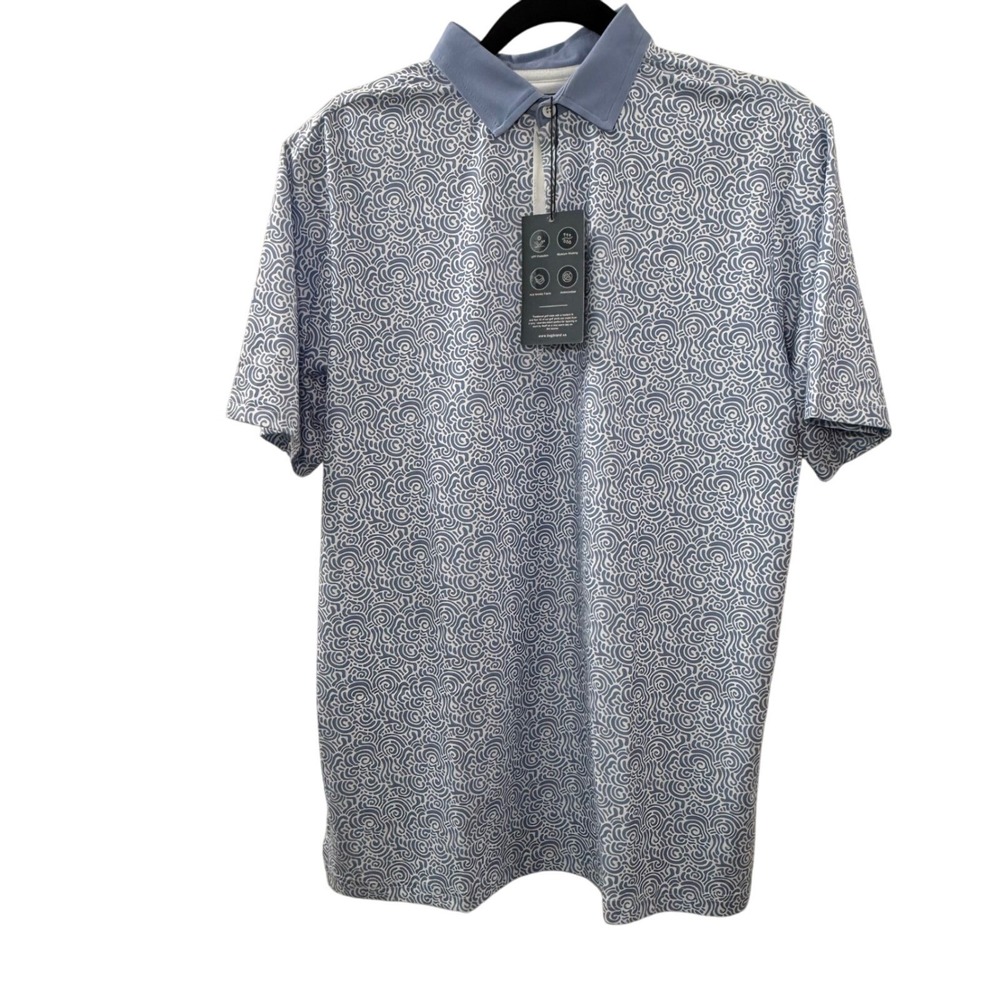 NWT Boston Scott Golf Links Collection Polo Shirt Mens Medium Blue Swirl Print